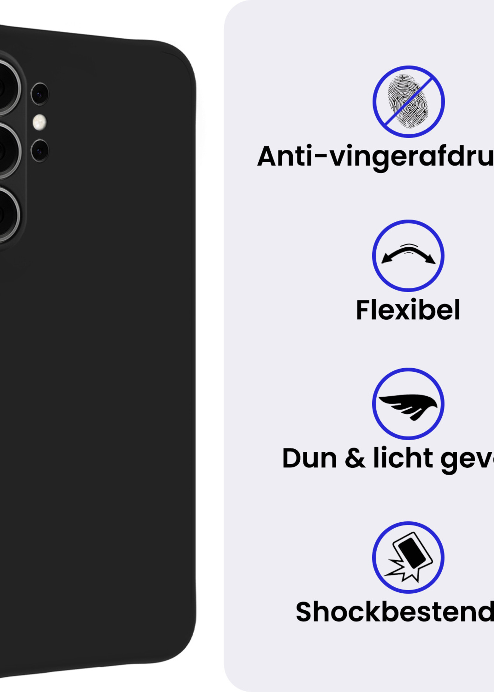 BTH BTH Samsung Galaxy S26 Ultra Hoesje Siliconen Met 2x Screenprotector - Zwart