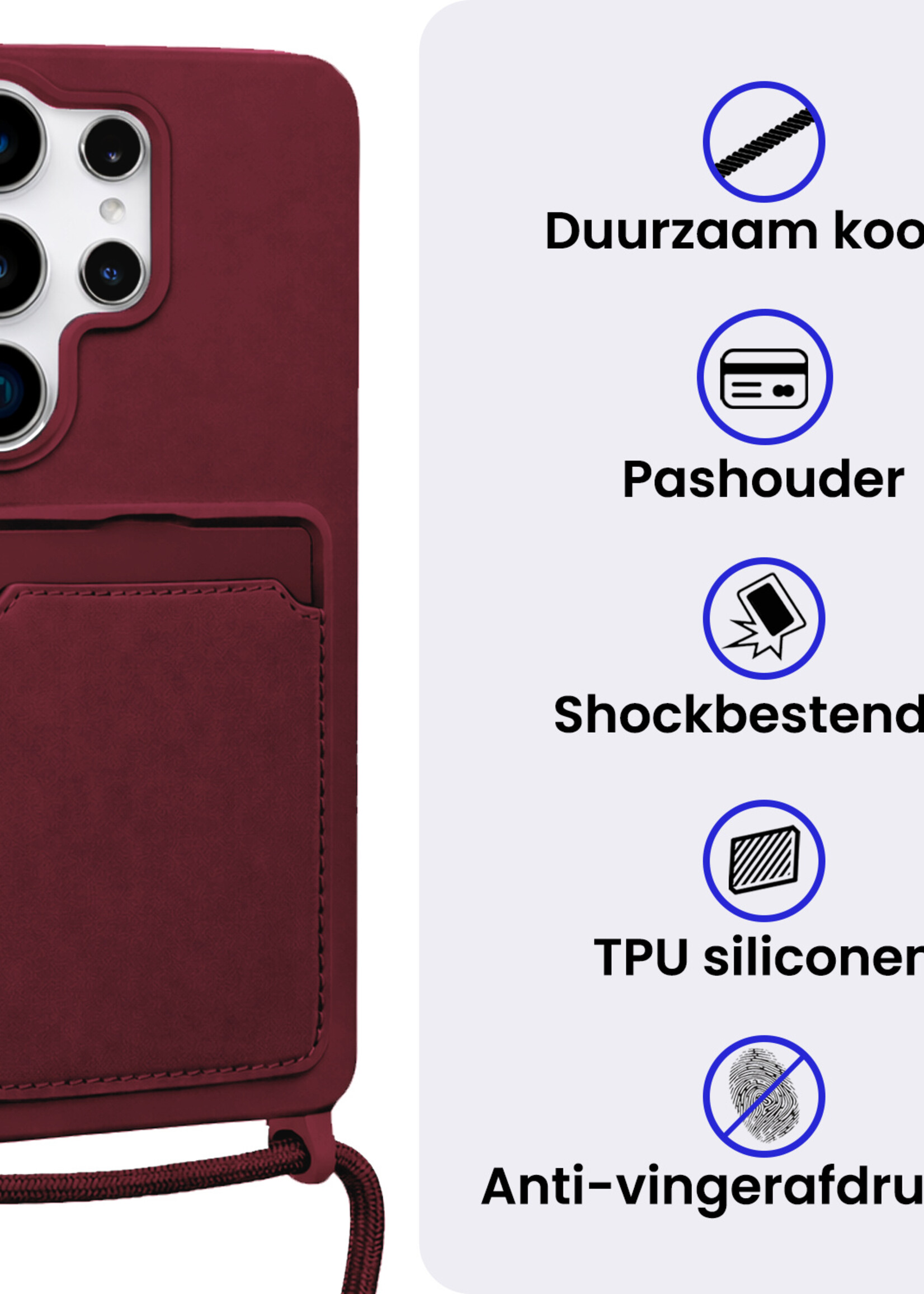 BTH BTH Samsung Galaxy S26 Ultra Hoesje Pashouder met Koord - Aubergine