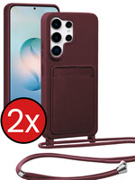BTH BTH Samsung Galaxy S26 Ultra Hoesje Pashouder met Koord - Aubergine - 2 PACK