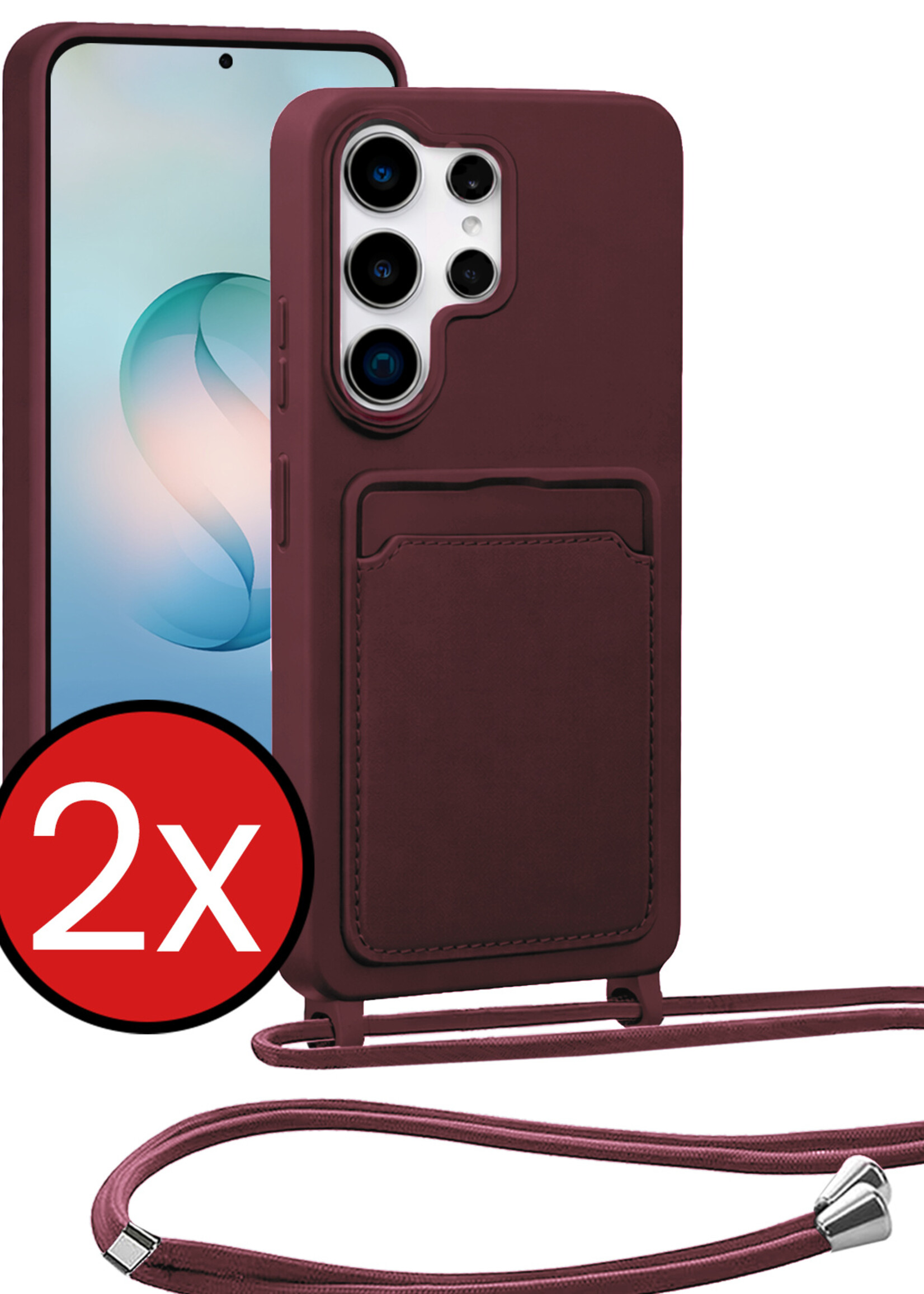 BTH BTH Samsung Galaxy S26 Ultra Hoesje Pashouder met Koord - Aubergine - 2 PACK