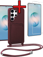 BTH BTH Samsung Galaxy S26 Ultra Hoesje Pashouder met Koord Met Screenprotector - Aubergine