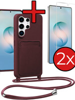 BTH BTH Samsung Galaxy S26 Ultra Hoesje Pashouder met Koord Met 2x Screenprotector - Aubergine