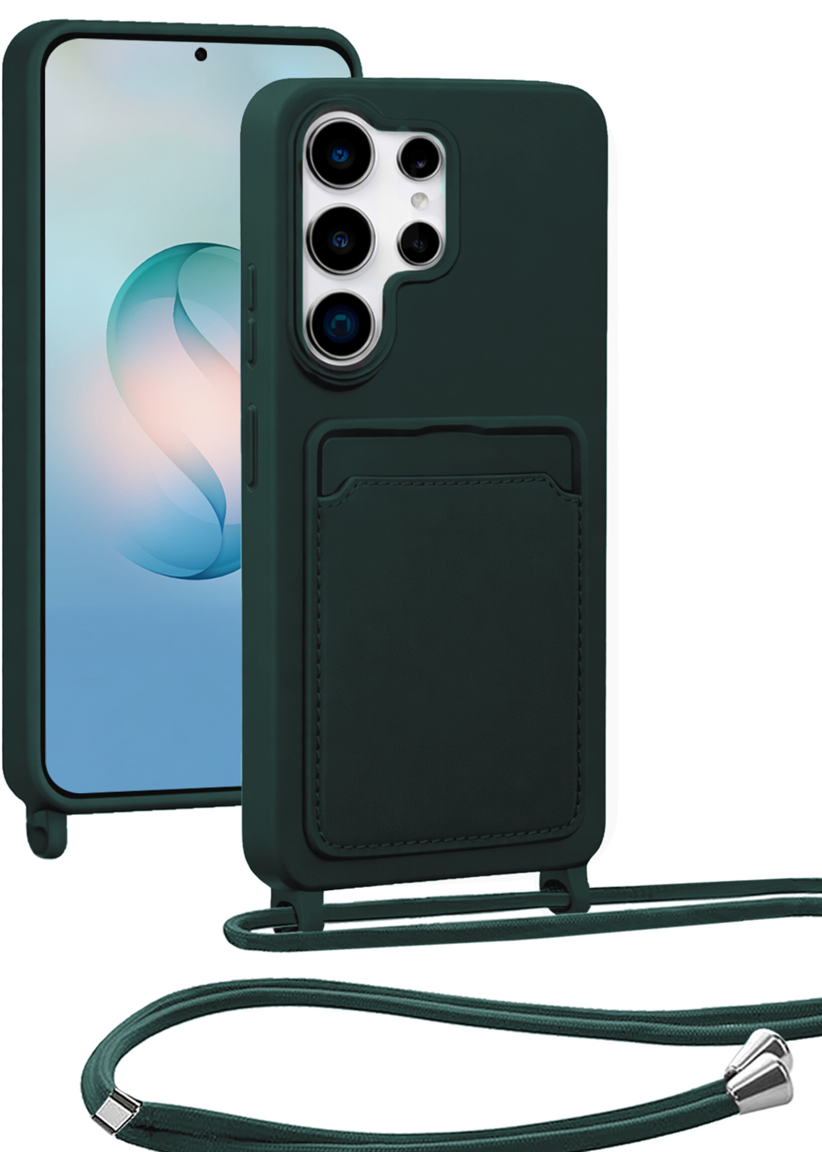 BTH BTH Samsung Galaxy S26 Ultra Hoesje Pashouder met Koord - Donkergroen