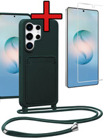 BTH BTH Samsung Galaxy S26 Ultra Hoesje Pashouder met Koord Met Screenprotector - Donkergroen