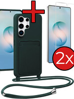 BTH BTH Samsung Galaxy S26 Ultra Hoesje Pashouder met Koord Met 2x Screenprotector - Donkergroen