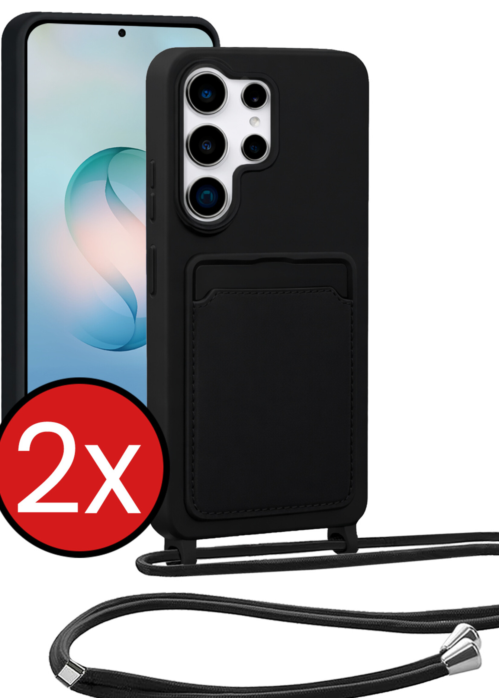 BTH BTH Samsung Galaxy S26 Ultra Hoesje Pashouder met Koord - Zwart - 2 PACK