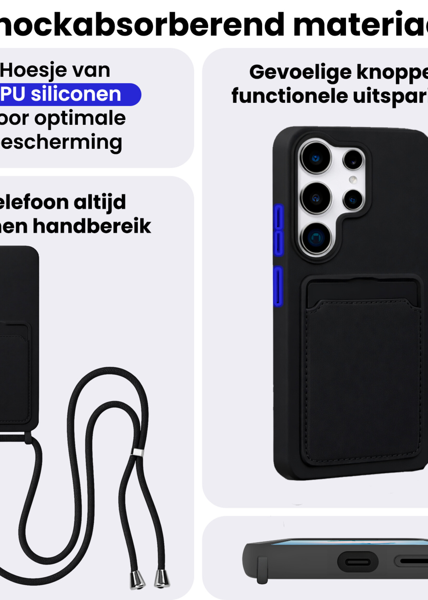 BTH BTH Samsung Galaxy S26 Ultra Hoesje Pashouder met Koord - Zwart - 2 PACK