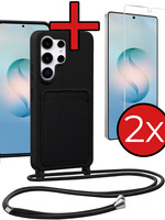 BTH BTH Samsung Galaxy S26 Ultra Hoesje Pashouder met Koord Met 2x Screenprotector - Zwart