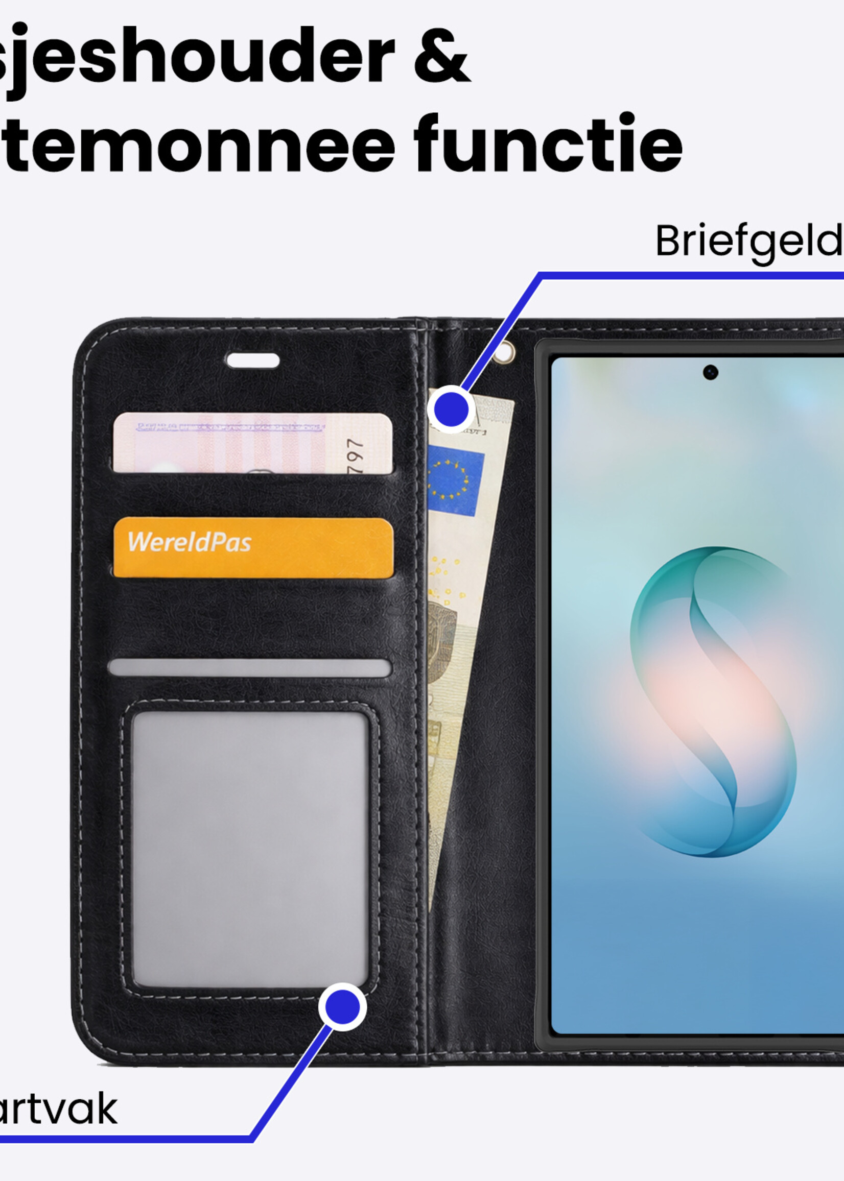 BTH BTH Samsung Galaxy S26 Ultra Hoesje Bookcase Met Screenprotector - Zwart