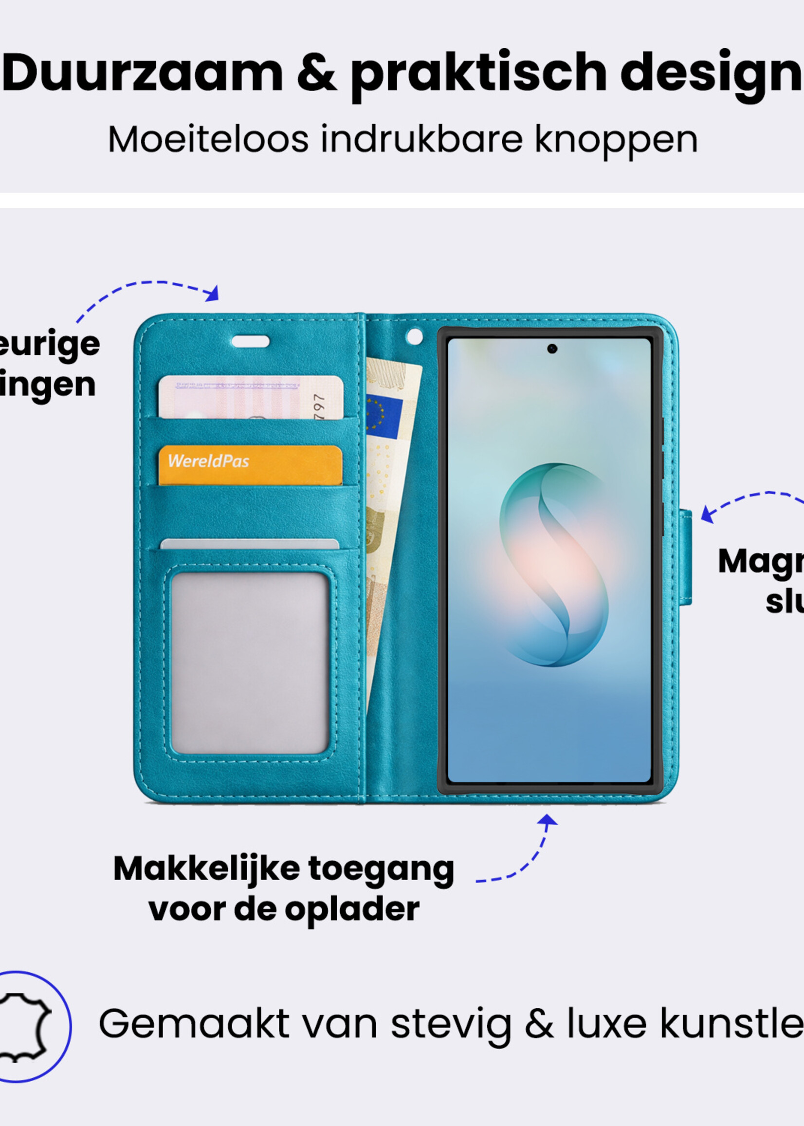 BTH BTH Samsung Galaxy S26 Ultra Hoesje Bookcase Met 2x Screenprotector - Turquoise