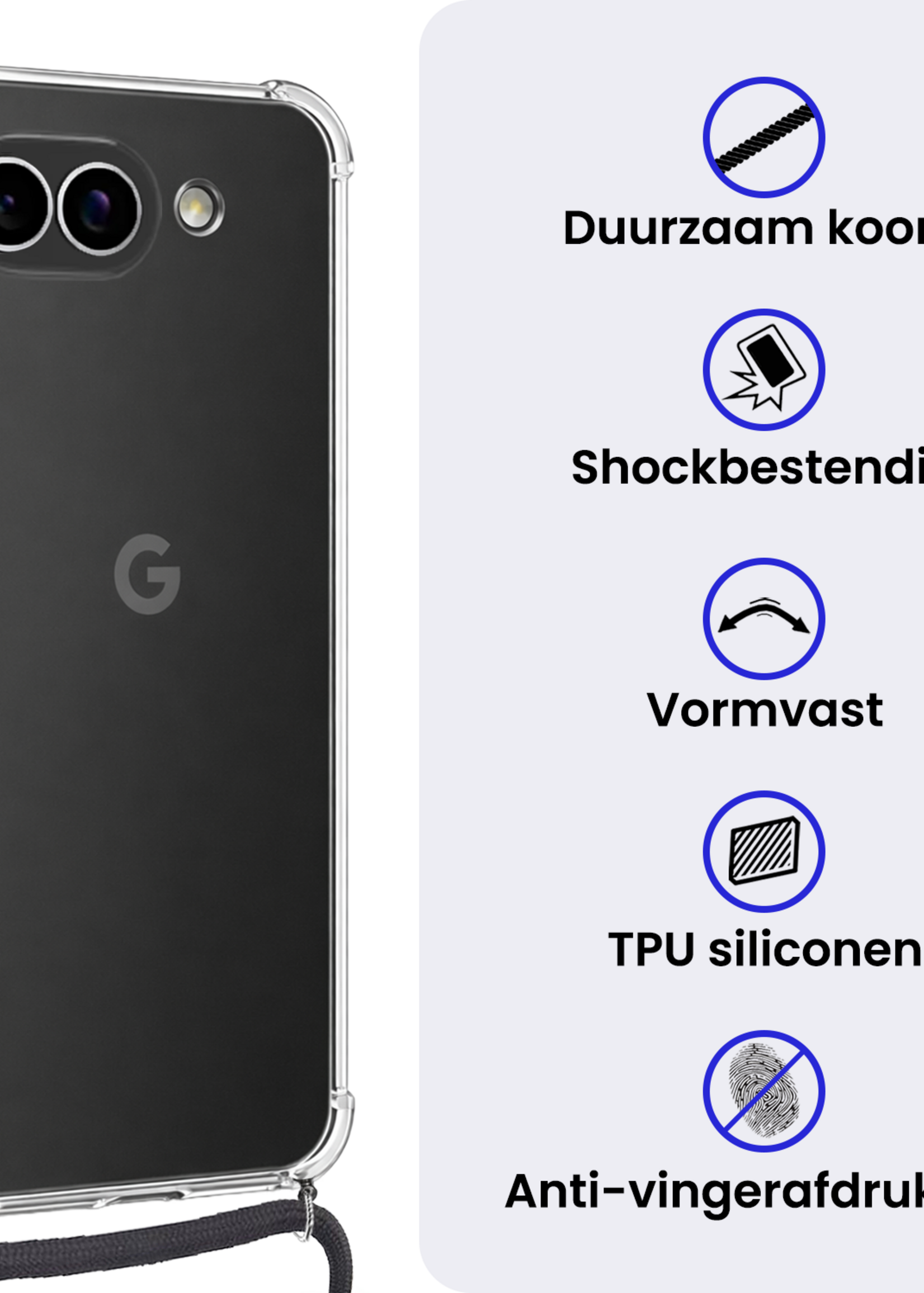 BTH BTH Google Pixel 9a Hoesje Transparant Shockproof Met Zwart Koord