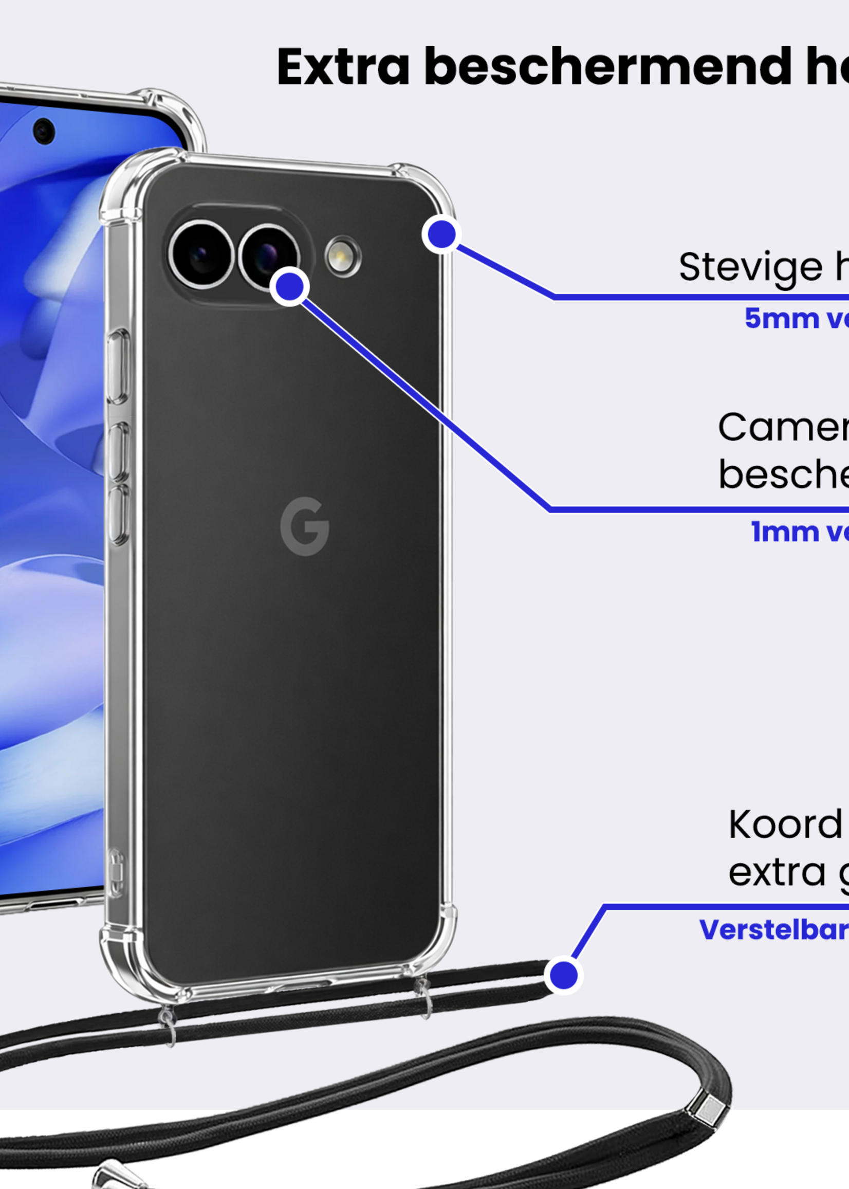 BTH BTH Google Pixel 9a Hoesje Transparant Shockproof Met Zwart Koord