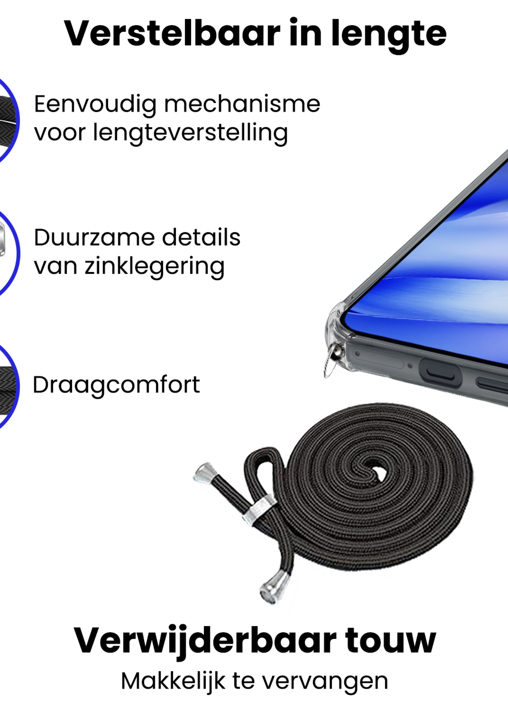 BTH BTH Google Pixel 9a Hoesje Transparant Shockproof Met Zwart Koord