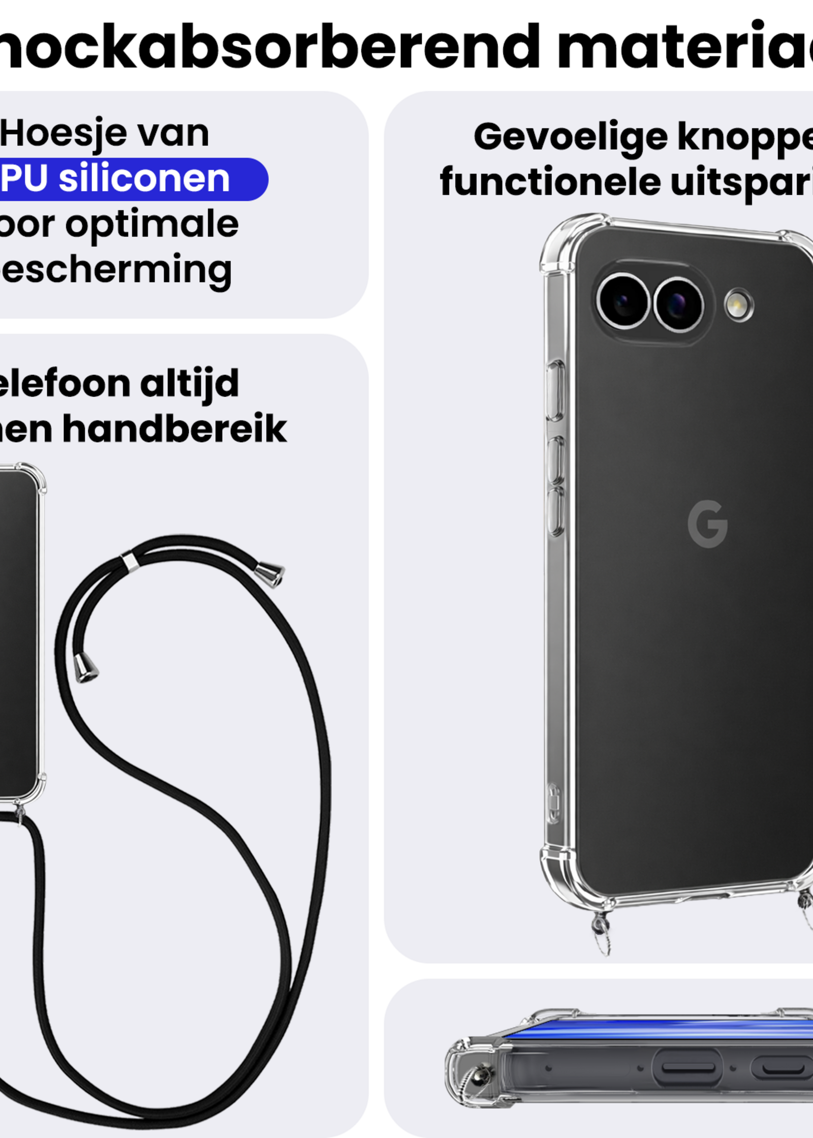 BTH BTH Google Pixel 9a Hoesje Transparant Shockproof Met Zwart Koord