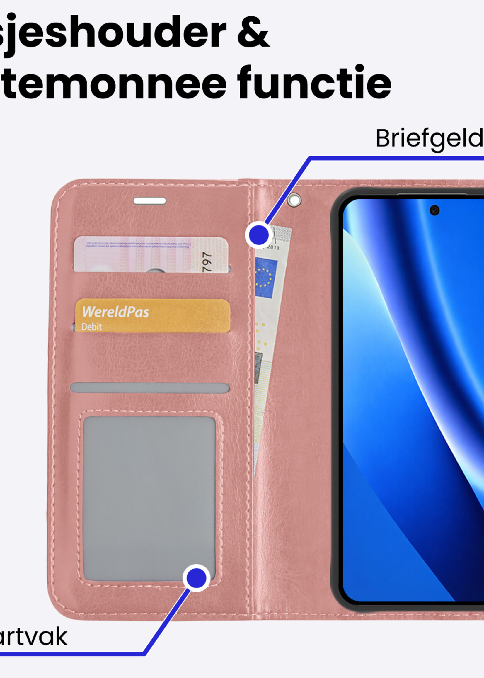 BTH BTH Google Pixel 10a Hoesje Bookcase Met Screenprotector - Rose Goud