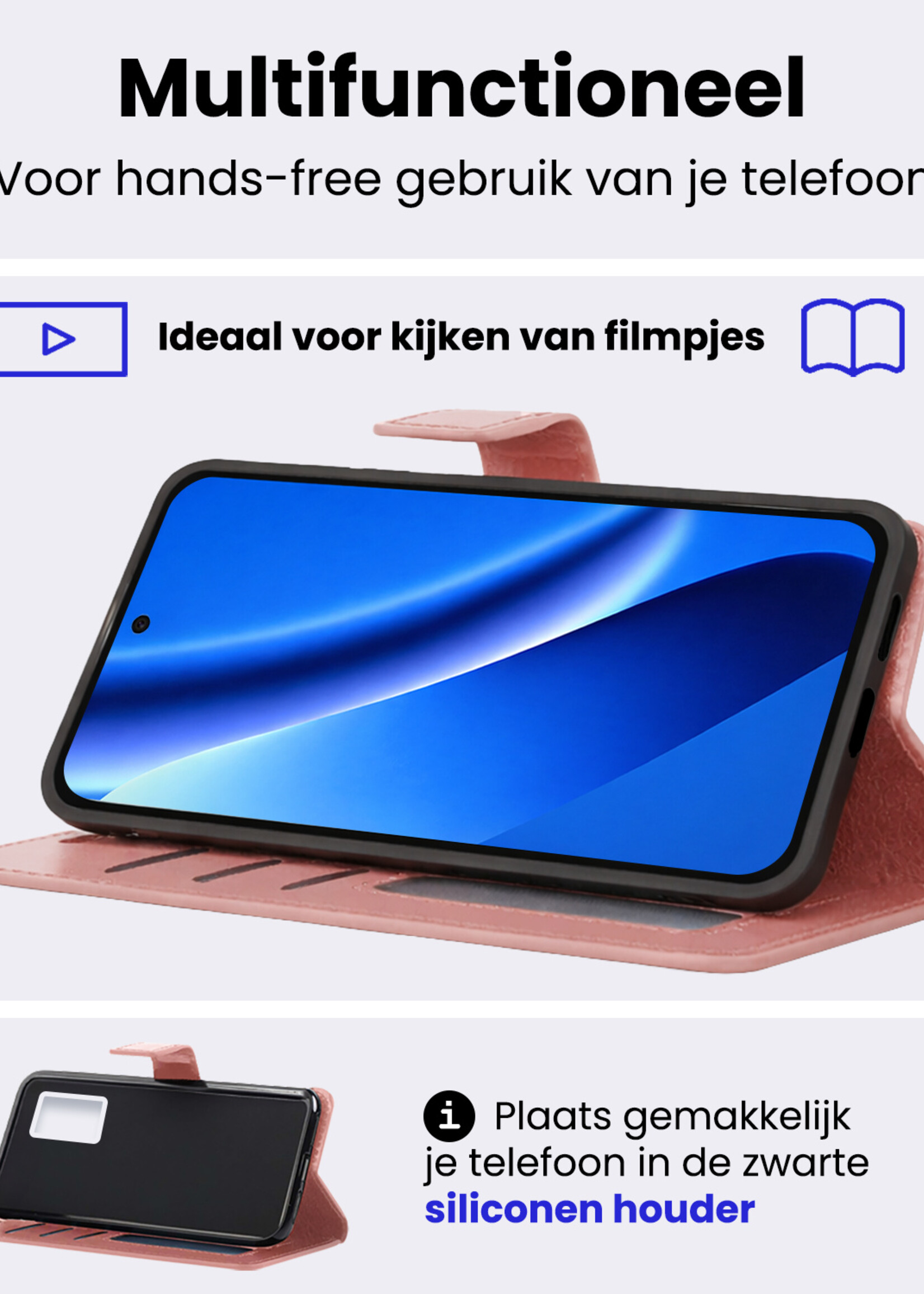 BTH BTH Google Pixel 10a Hoesje Bookcase Met Screenprotector - Rose Goud