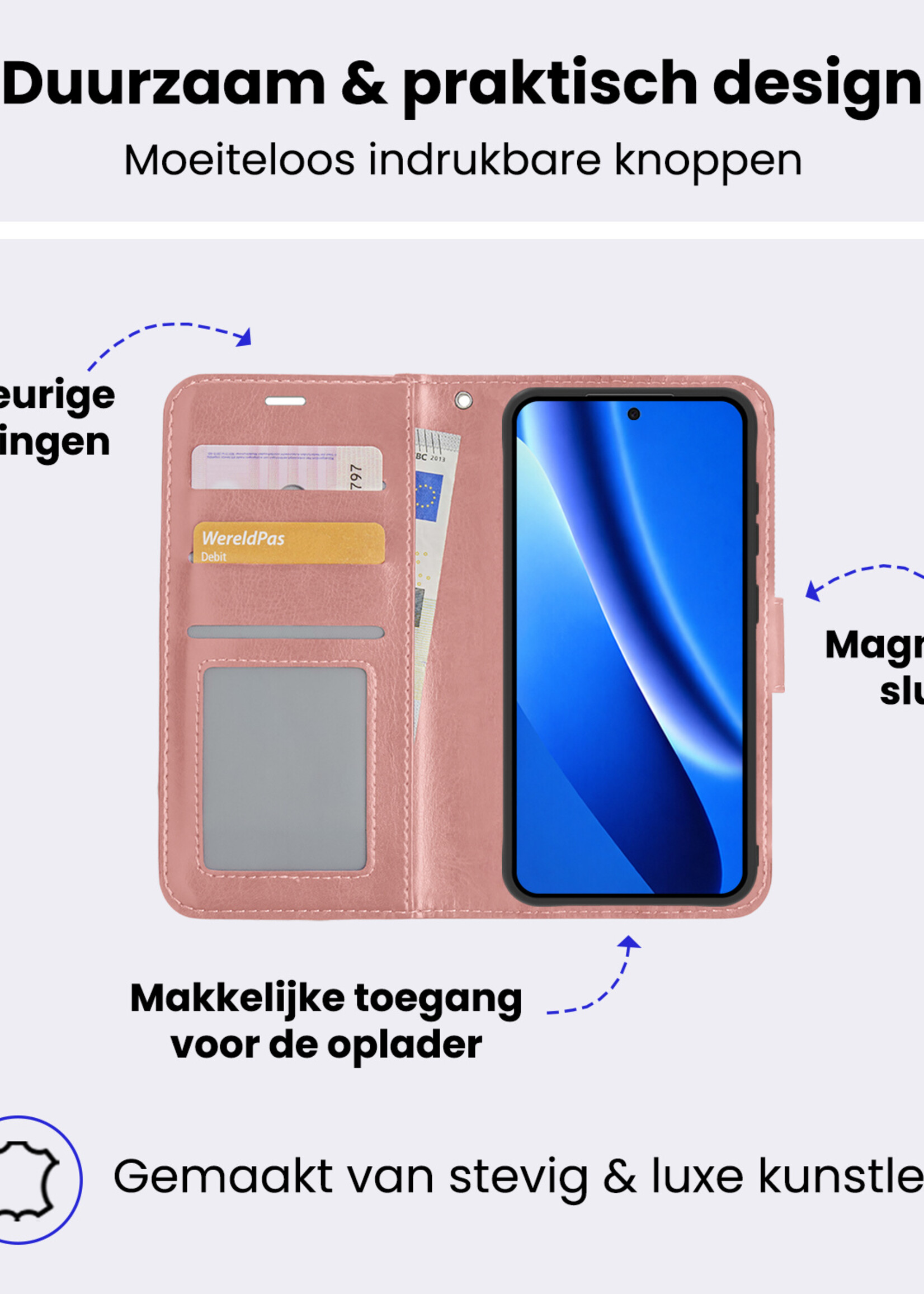 BTH BTH Google Pixel 10a Hoesje Bookcase Met Screenprotector - Rose Goud