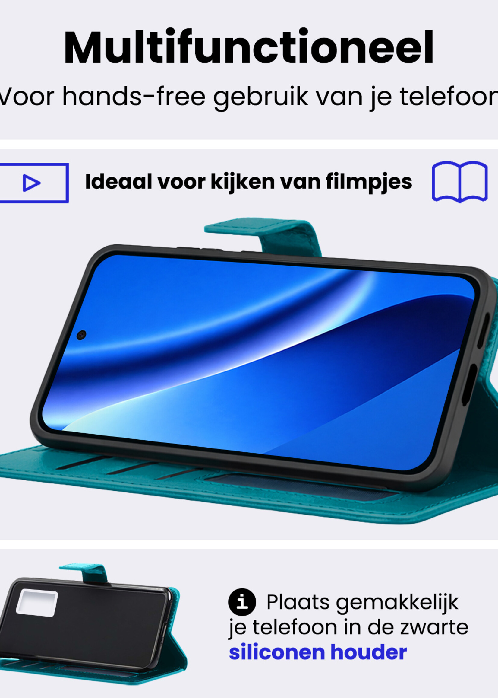 BTH BTH Google Pixel 10a Hoesje Bookcase Met Screenprotector - Turquoise