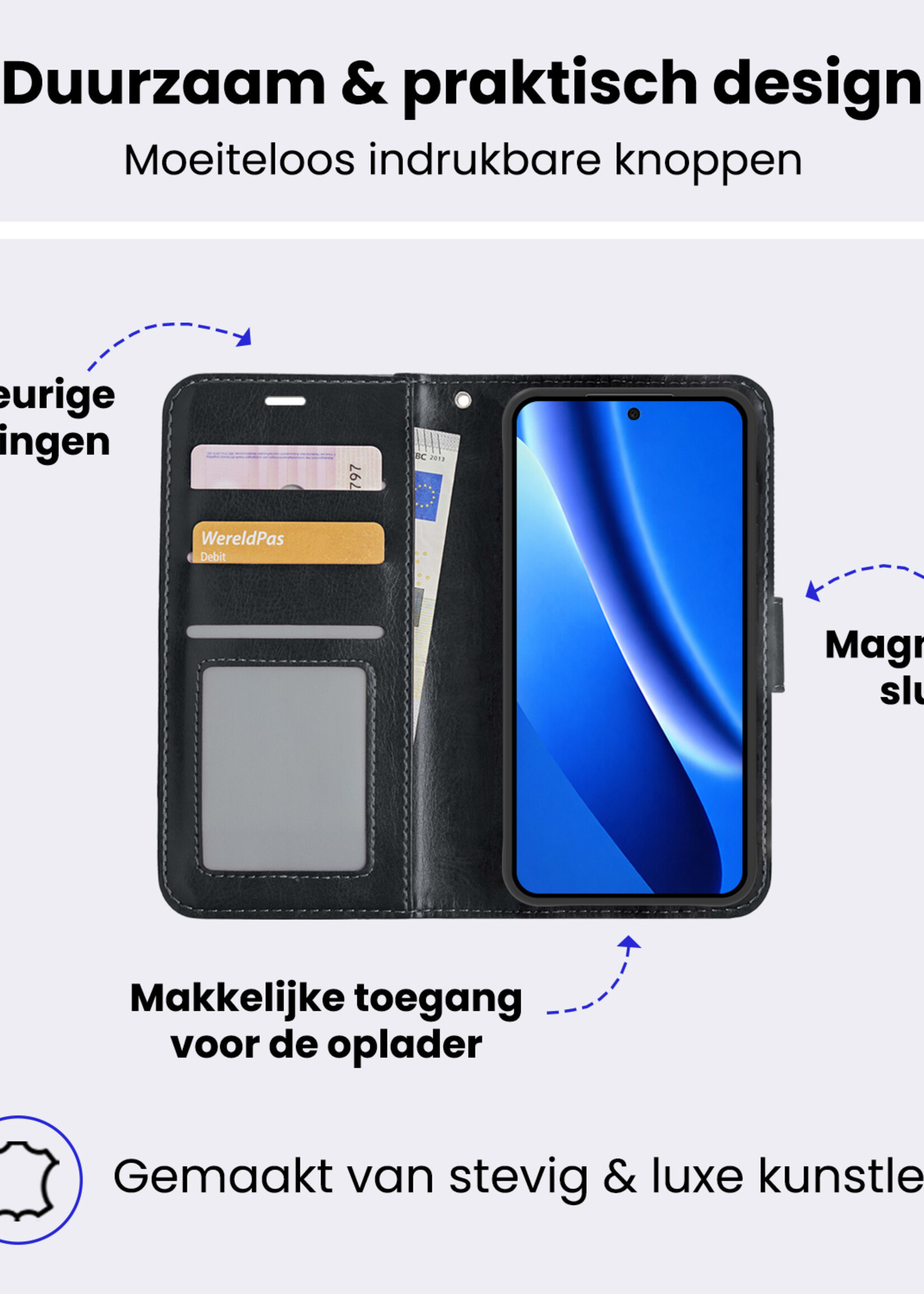 BTH BTH Google Pixel 10a Hoesje Bookcase Met Screenprotector - Zwart