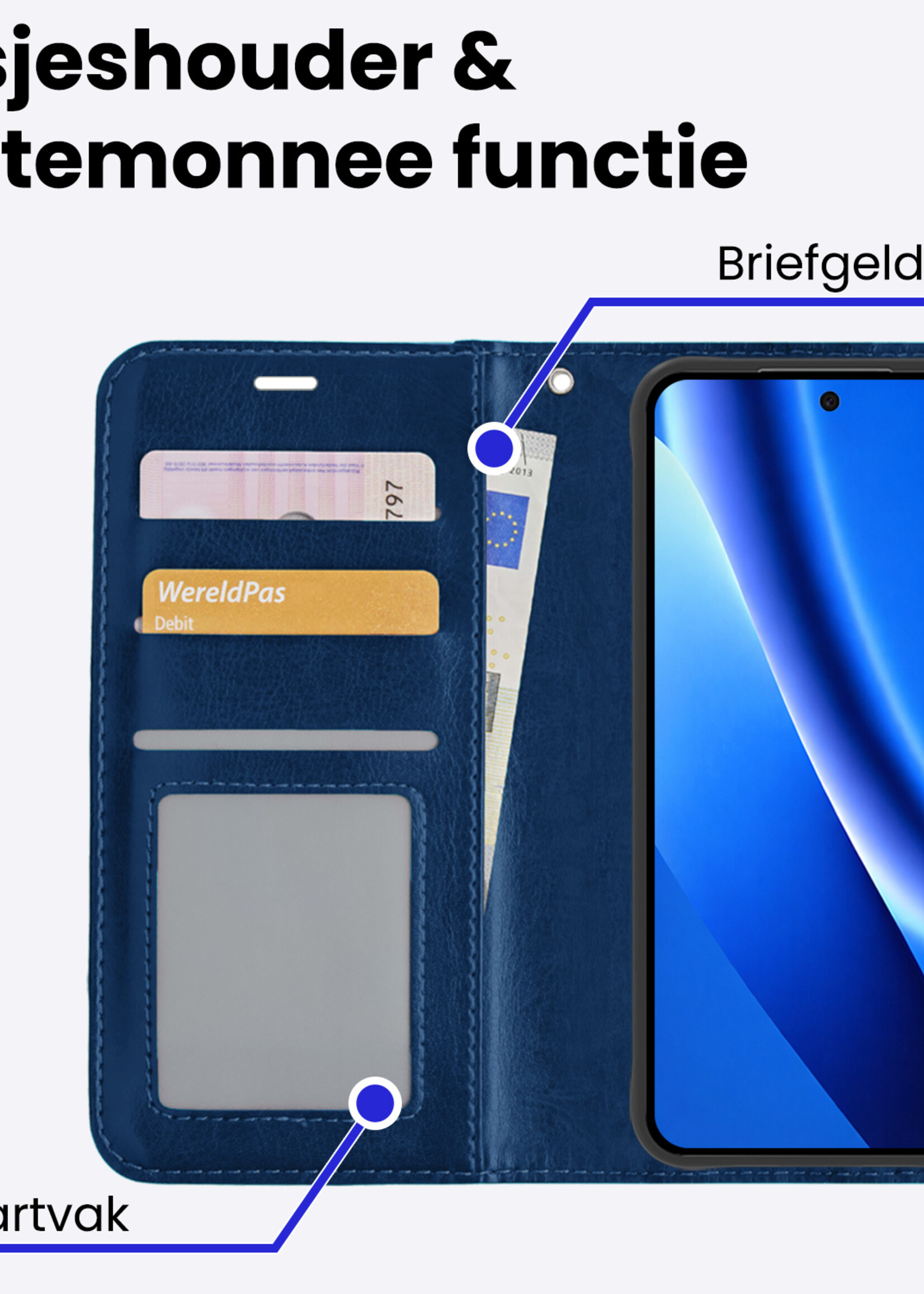 BTH BTH Google Pixel 10a Hoesje Bookcase Met 2x Screenprotector - Donkerblauw