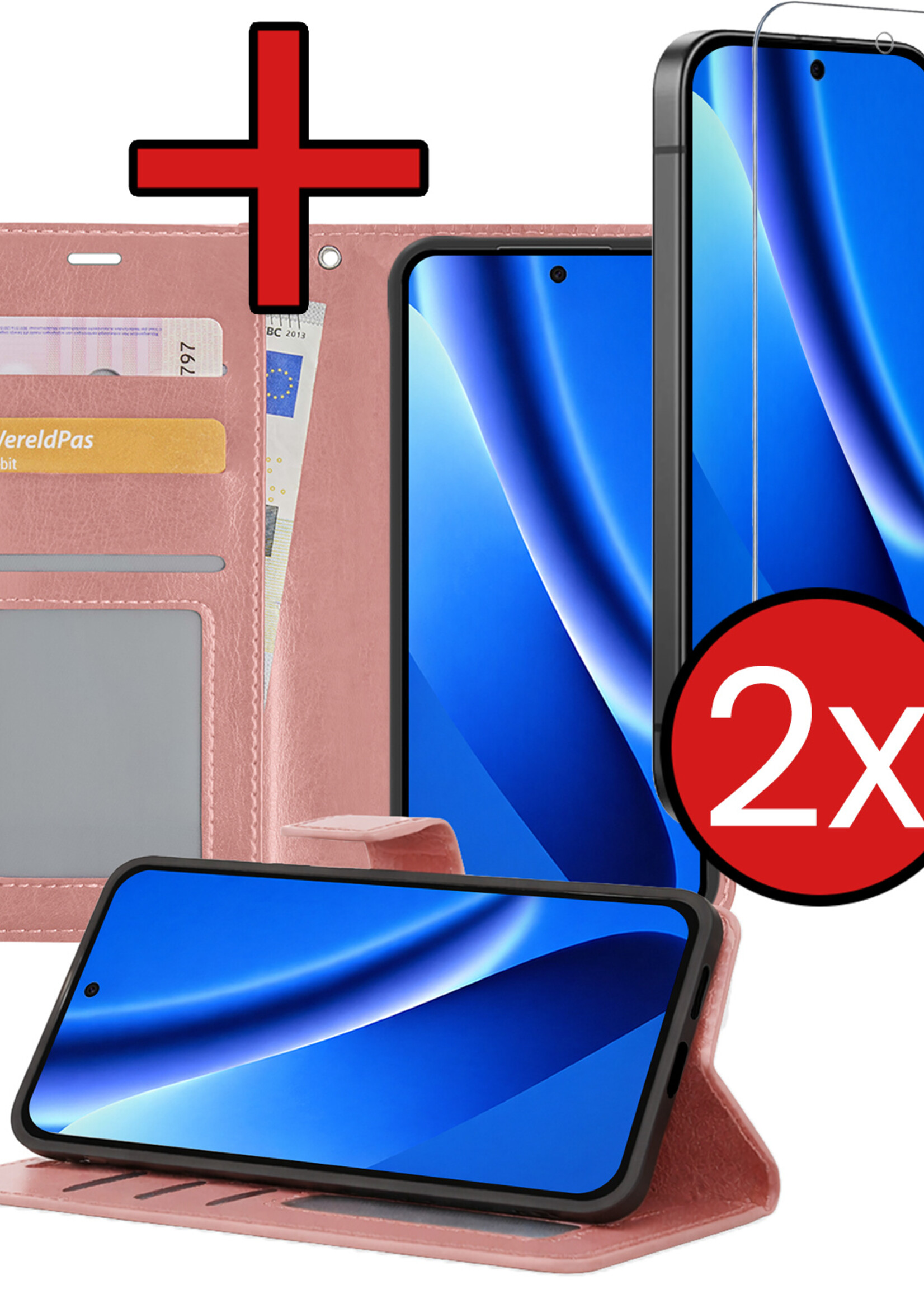 BTH BTH Google Pixel 10a Hoesje Bookcase Met 2x Screenprotector - Rose Goud