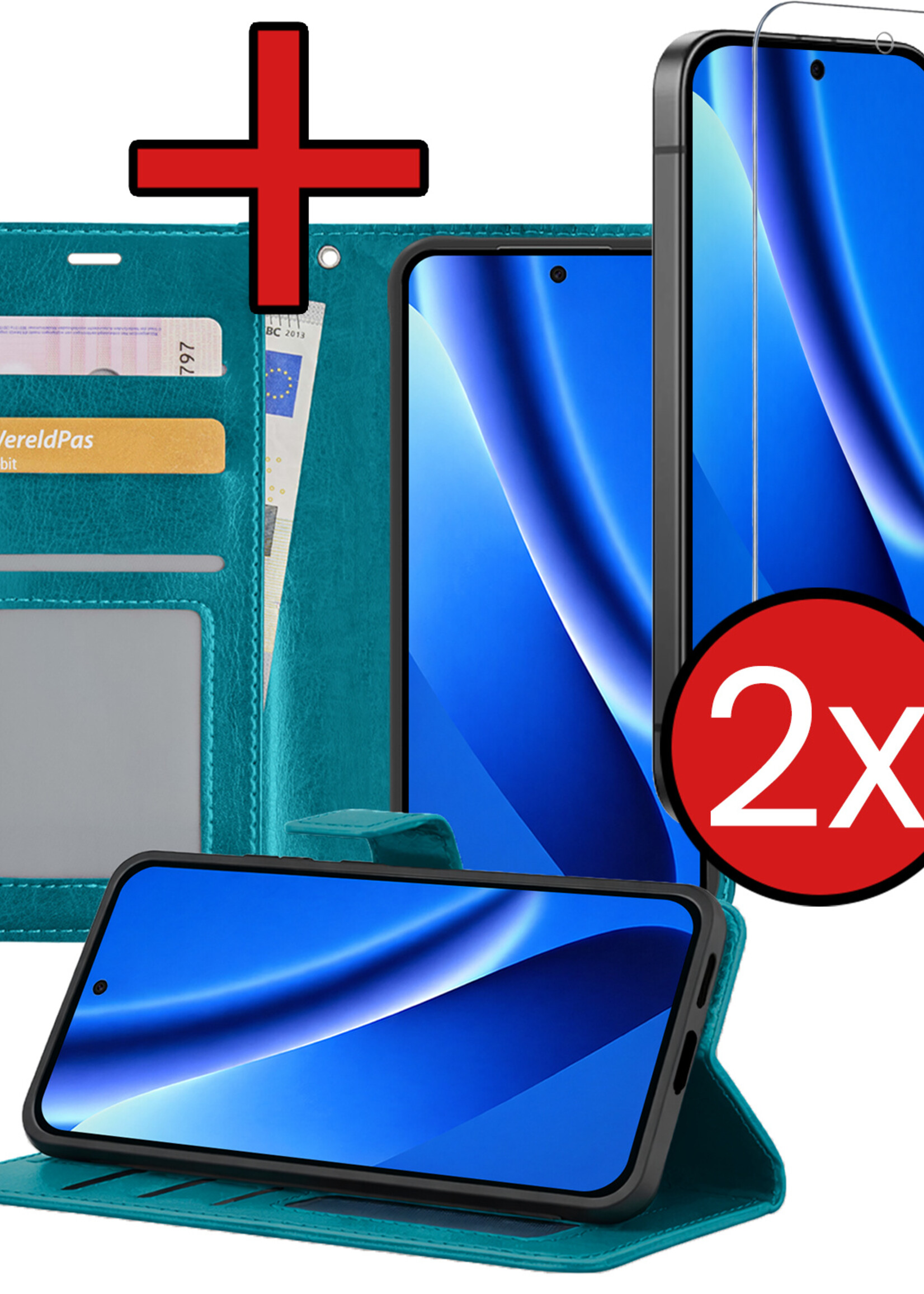 BTH BTH Google Pixel 10a Hoesje Bookcase Met 2x Screenprotector - Turquoise