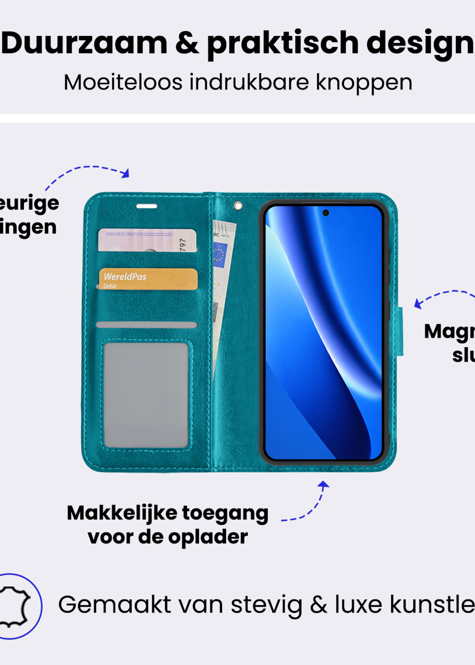 BTH BTH Google Pixel 10a Hoesje Bookcase Met 2x Screenprotector - Turquoise