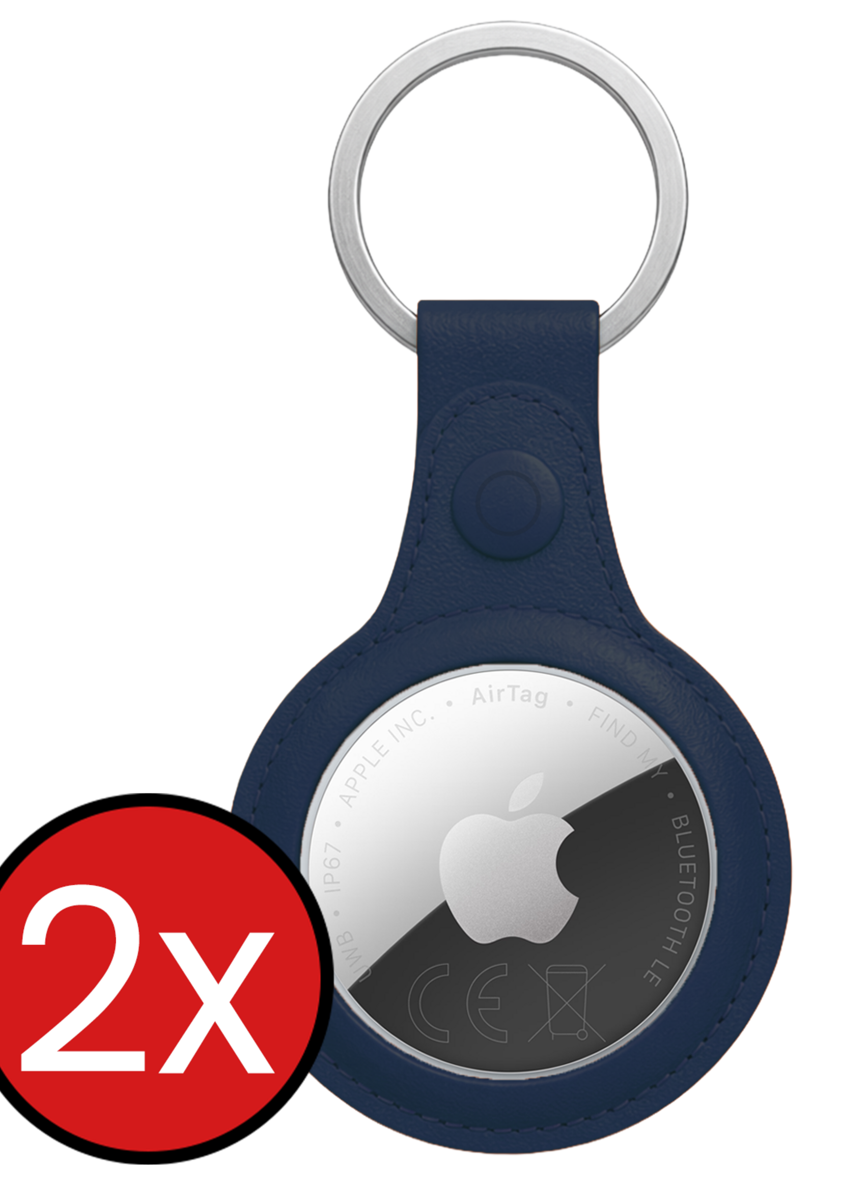 BTH BTH AirTag 2 Hoesje Leer - Donkerblauw - 2 PACK