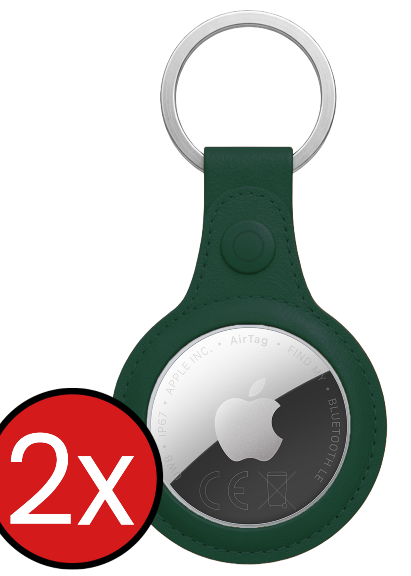 BTH BTH AirTag 2 Hoesje Leer - Donkergroen - 2 PACK
