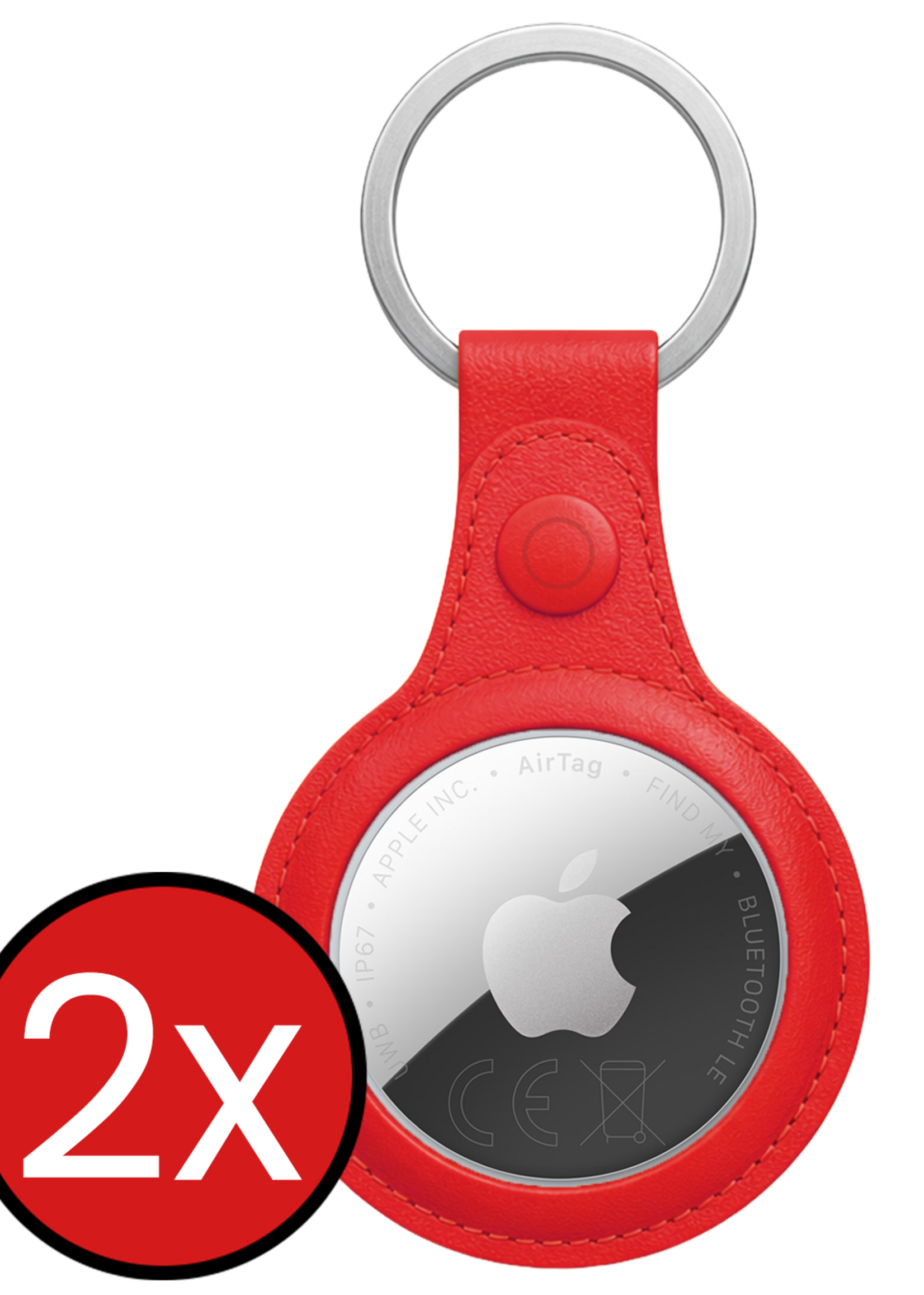 BTH BTH AirTag 2 Hoesje Leer - Rood - 2 PACK