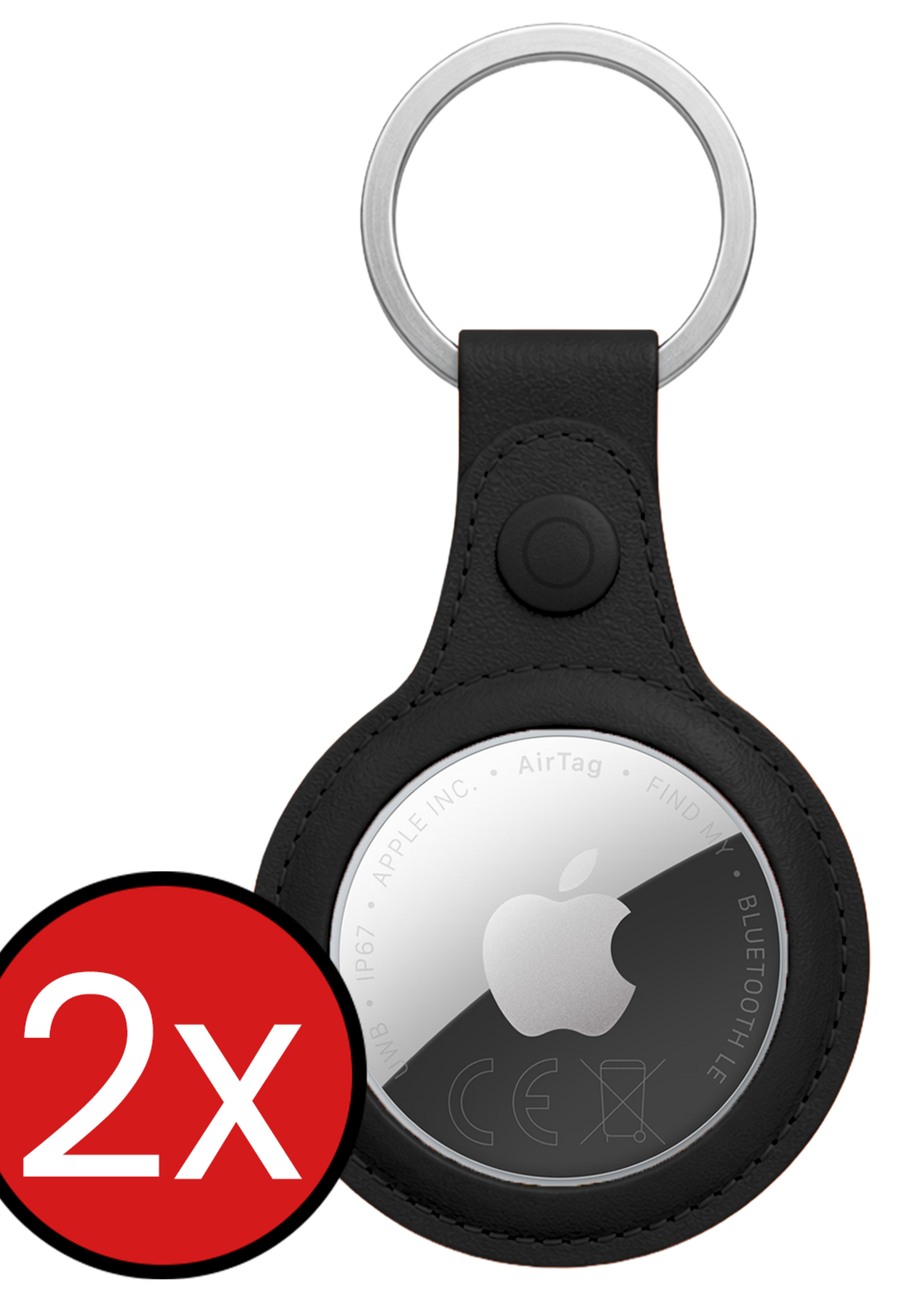 BTH BTH AirTag 2 Hoesje Leer - Zwart - 2 PACK