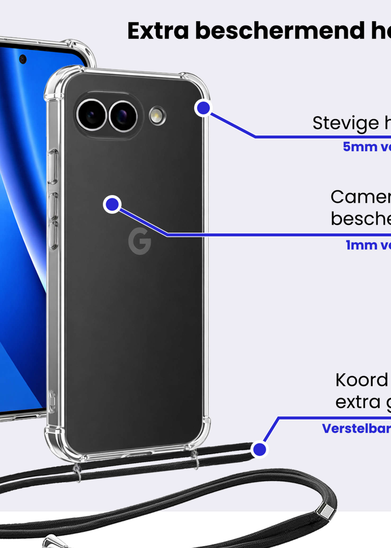BTH BTH Google Pixel 10a Hoesje Transparant Shockproof Met Zwart Koord