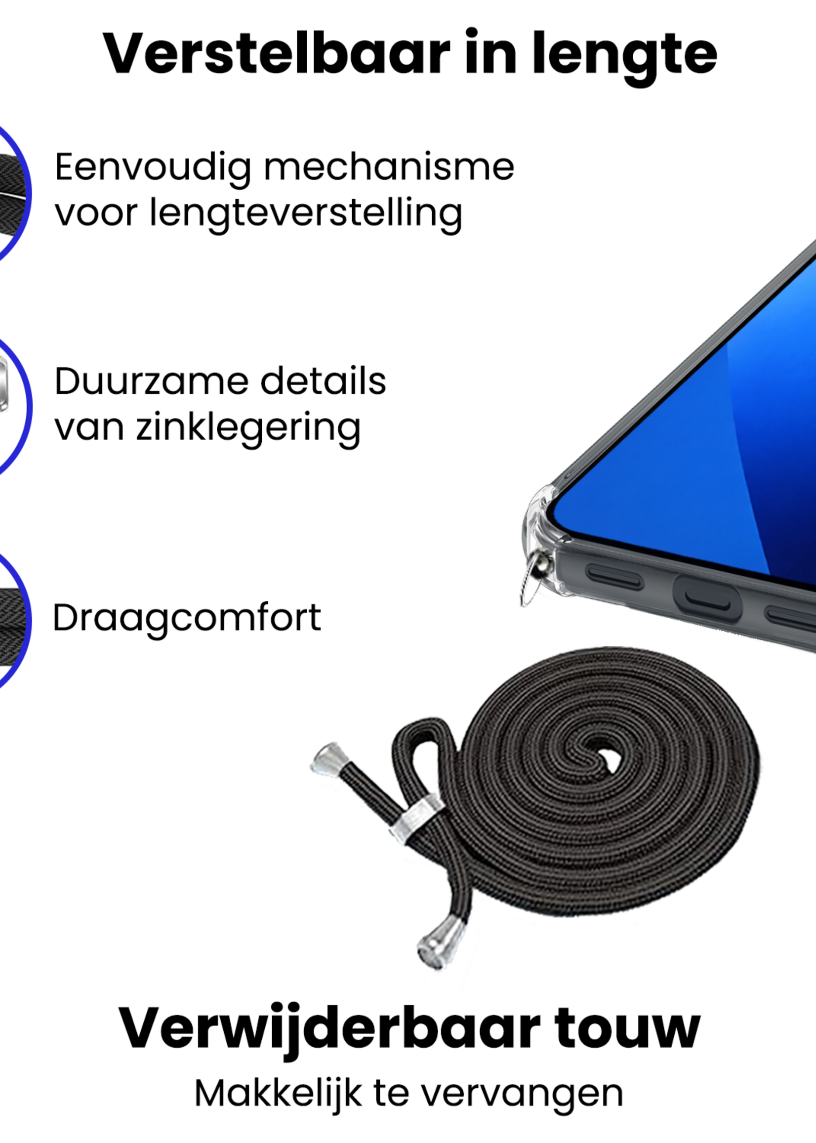 BTH BTH Google Pixel 10a Hoesje Transparant Shockproof Met Zwart Koord