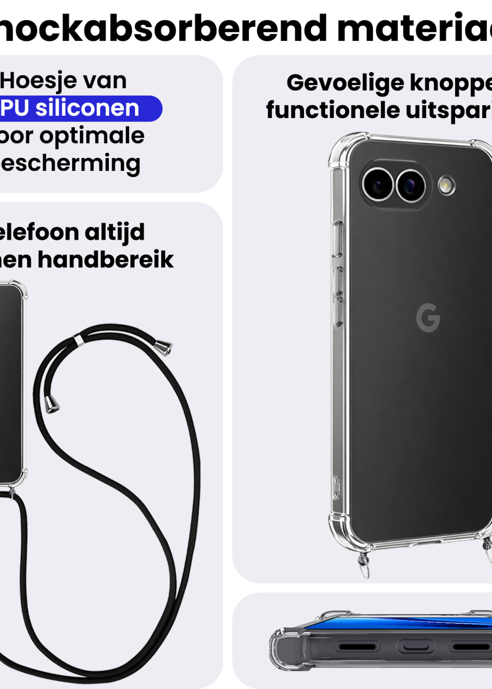BTH BTH Google Pixel 10a Hoesje Transparant Shockproof Met Zwart Koord