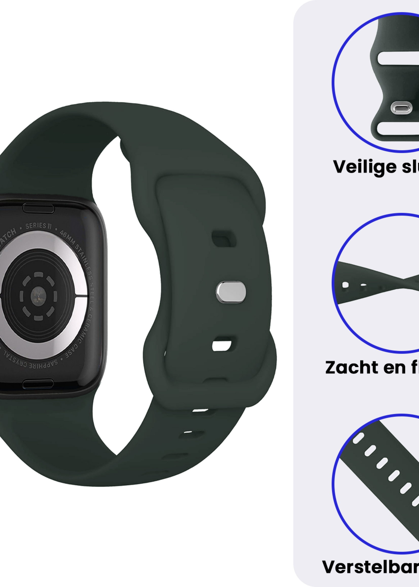 BTH BTH Apple Watch Bandje Siliconen Verstelbaar (42/44/45/46 mm) - Grijs