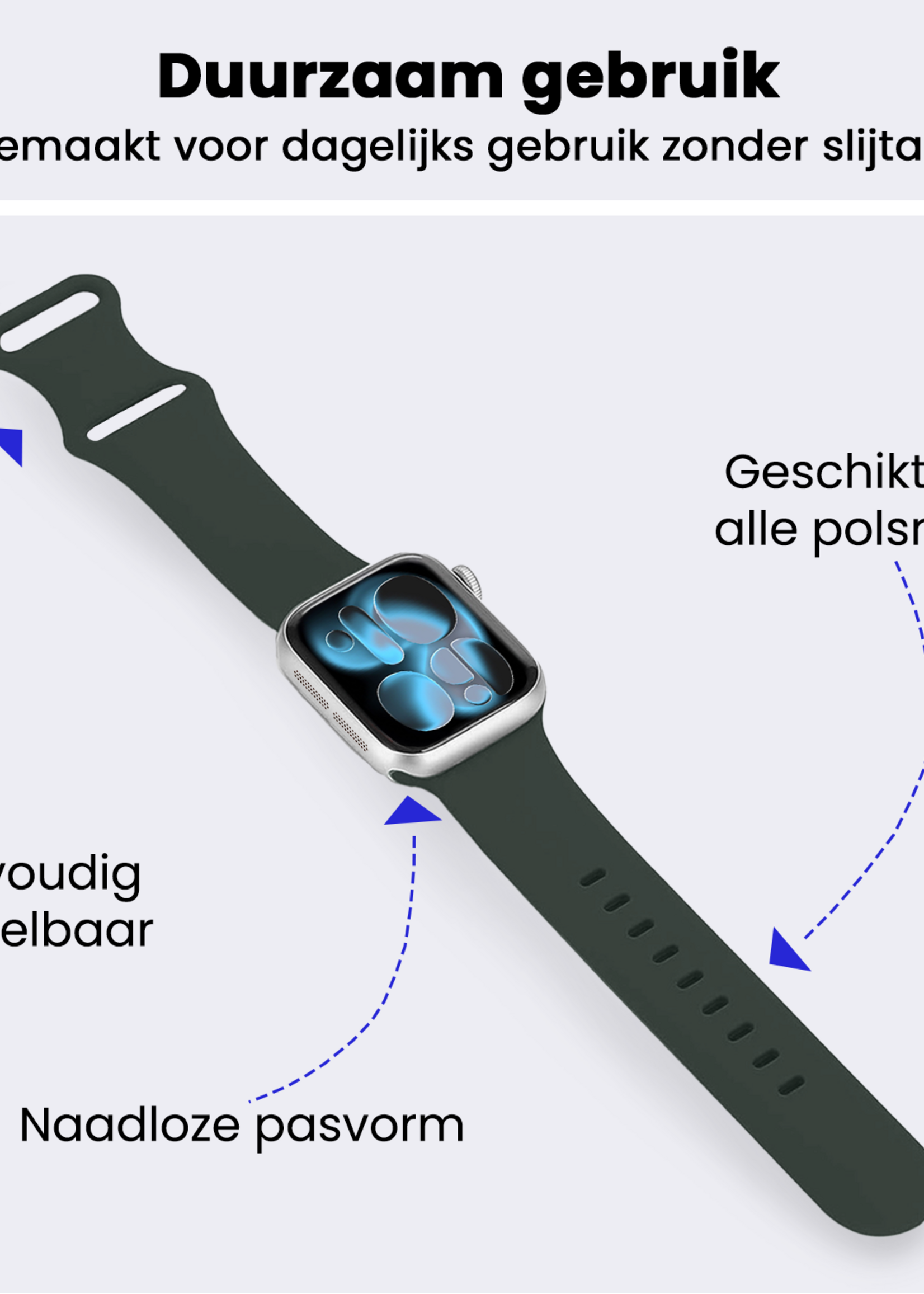 BTH BTH Apple Watch Bandje Siliconen Verstelbaar (42/44/45/46 mm) - Grijs