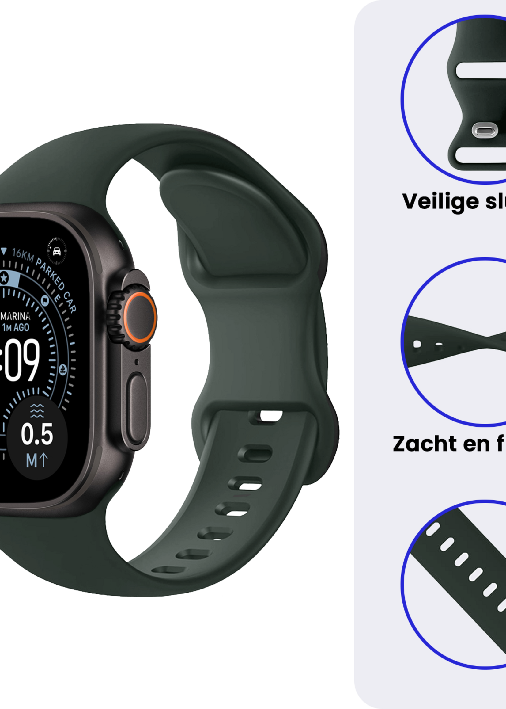 BTH BTH Apple Watch Bandje Siliconen Verstelbaar (49 mm) - Grijs