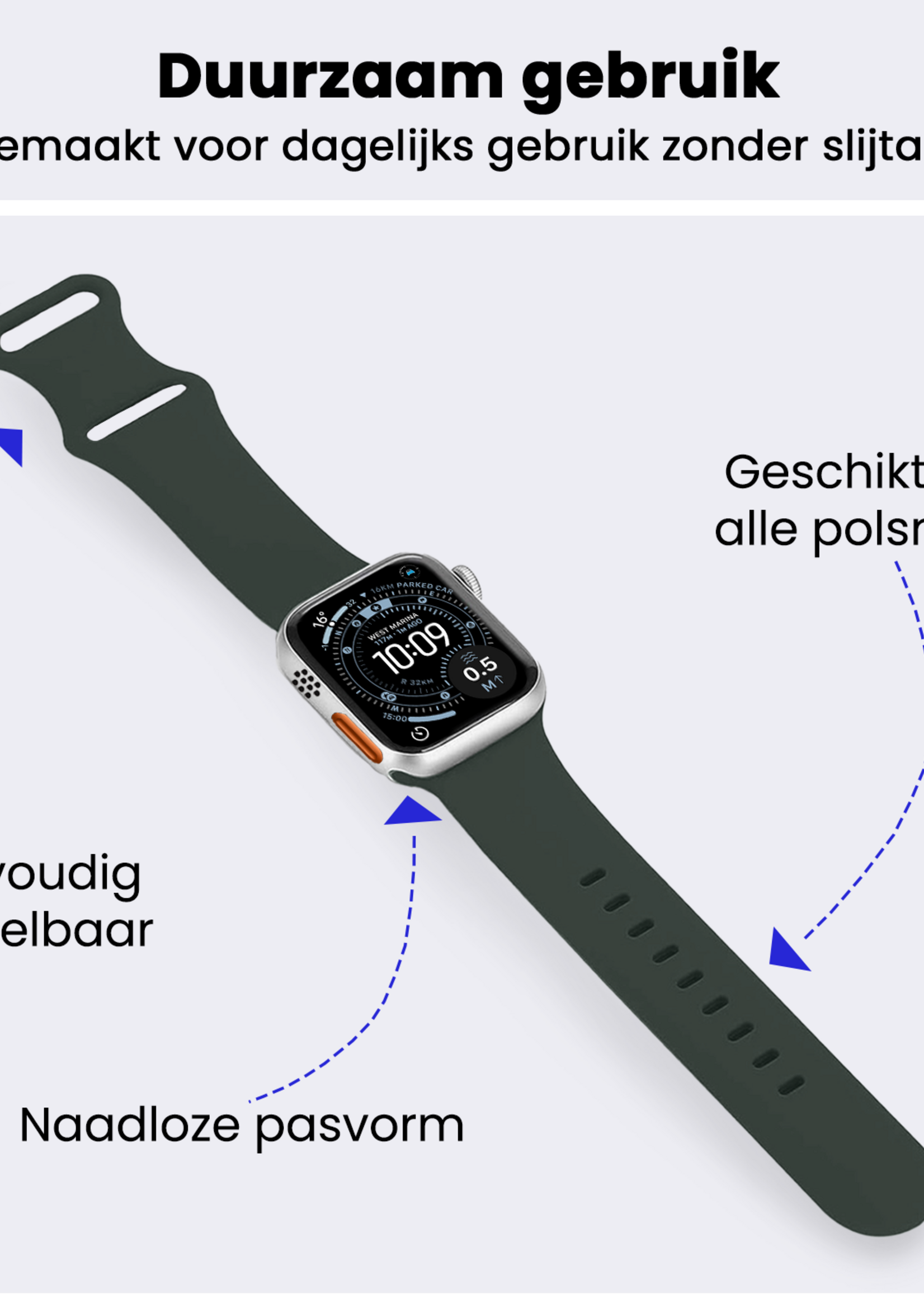 BTH BTH Apple Watch Bandje Siliconen Verstelbaar (49 mm) - Grijs
