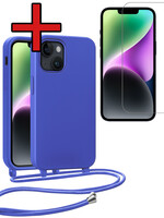 BTH BTH iPhone 13 Mini Hoesje Met Koord Met Screenprotector - Fel Blauw