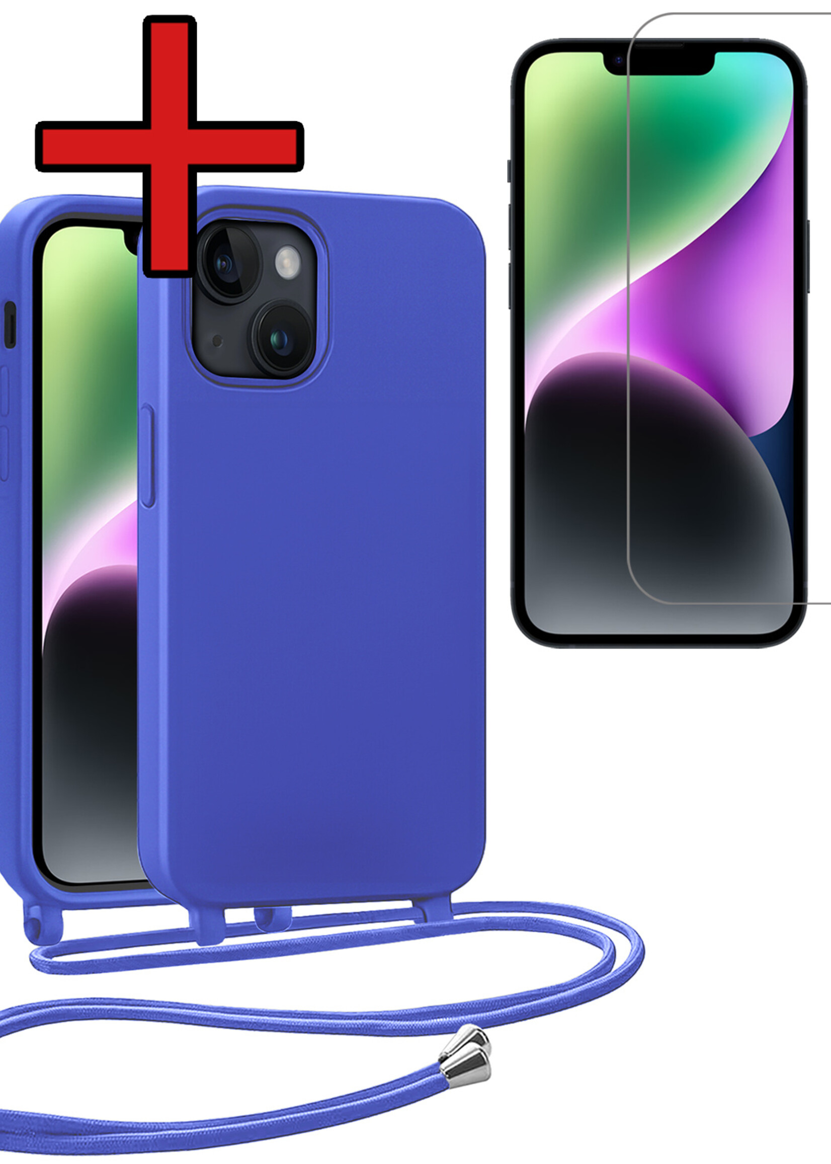 BTH BTH iPhone 13 Mini Hoesje Met Koord Met Screenprotector - Fel Blauw