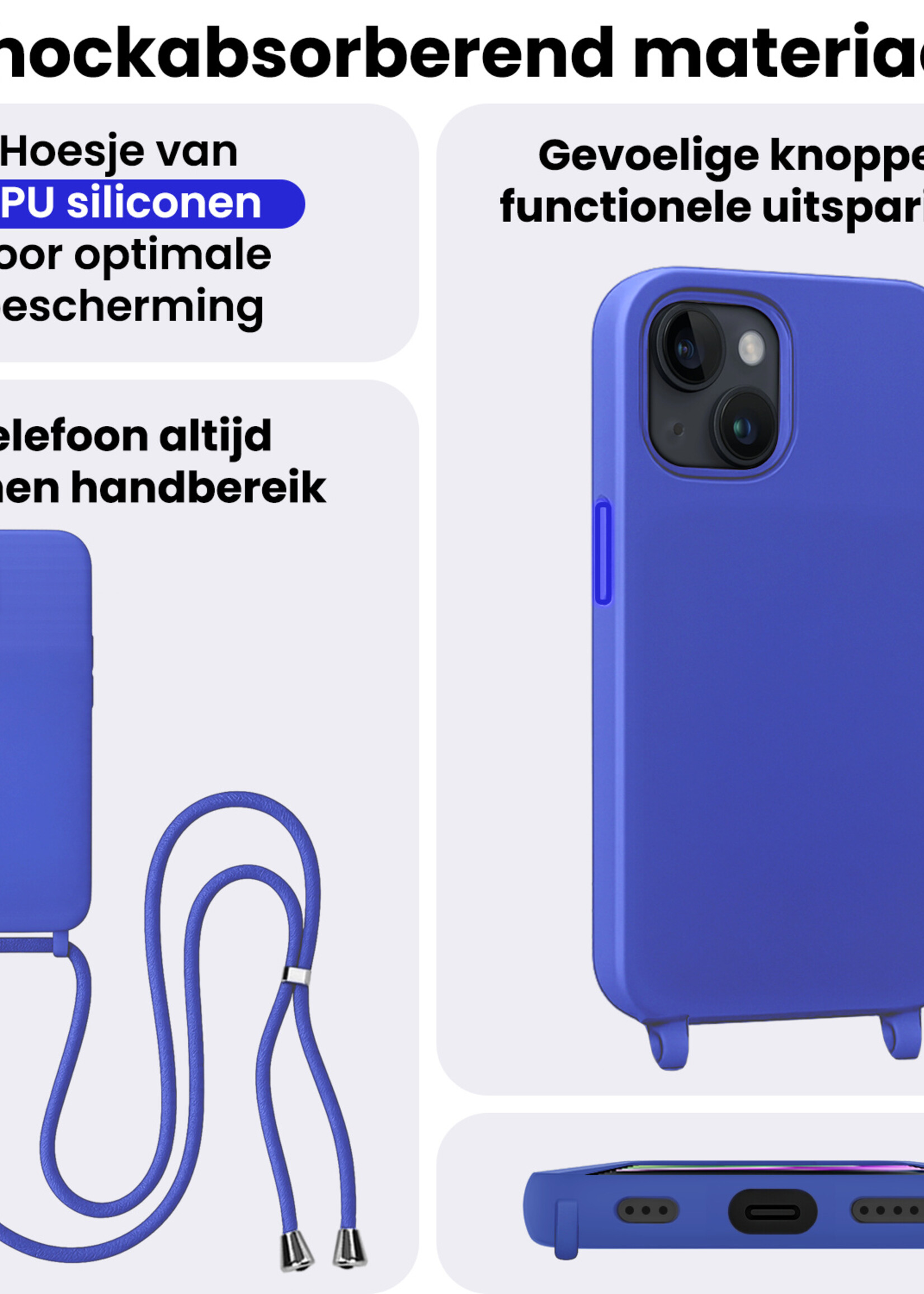BTH BTH iPhone 13 Mini Hoesje Met Koord Met Screenprotector - Fel Blauw