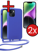 BTH BTH iPhone 13 Mini Hoesje Met Koord Met 2x Screenprotector - Fel Blauw