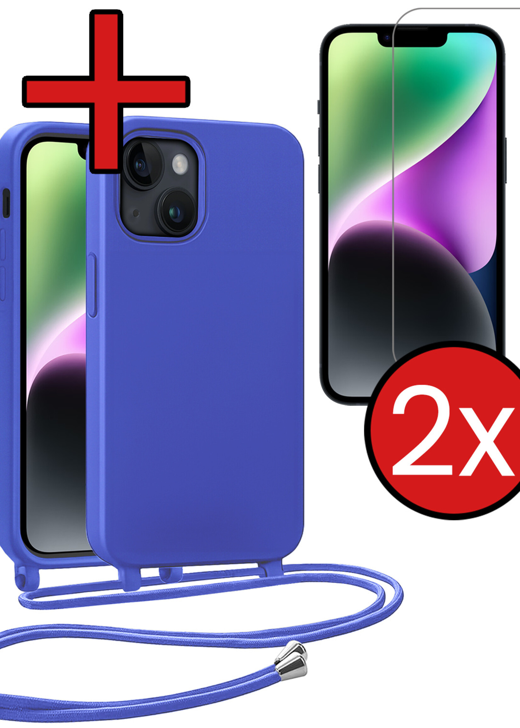 BTH BTH iPhone 13 Mini Hoesje Met Koord Met 2x Screenprotector - Fel Blauw