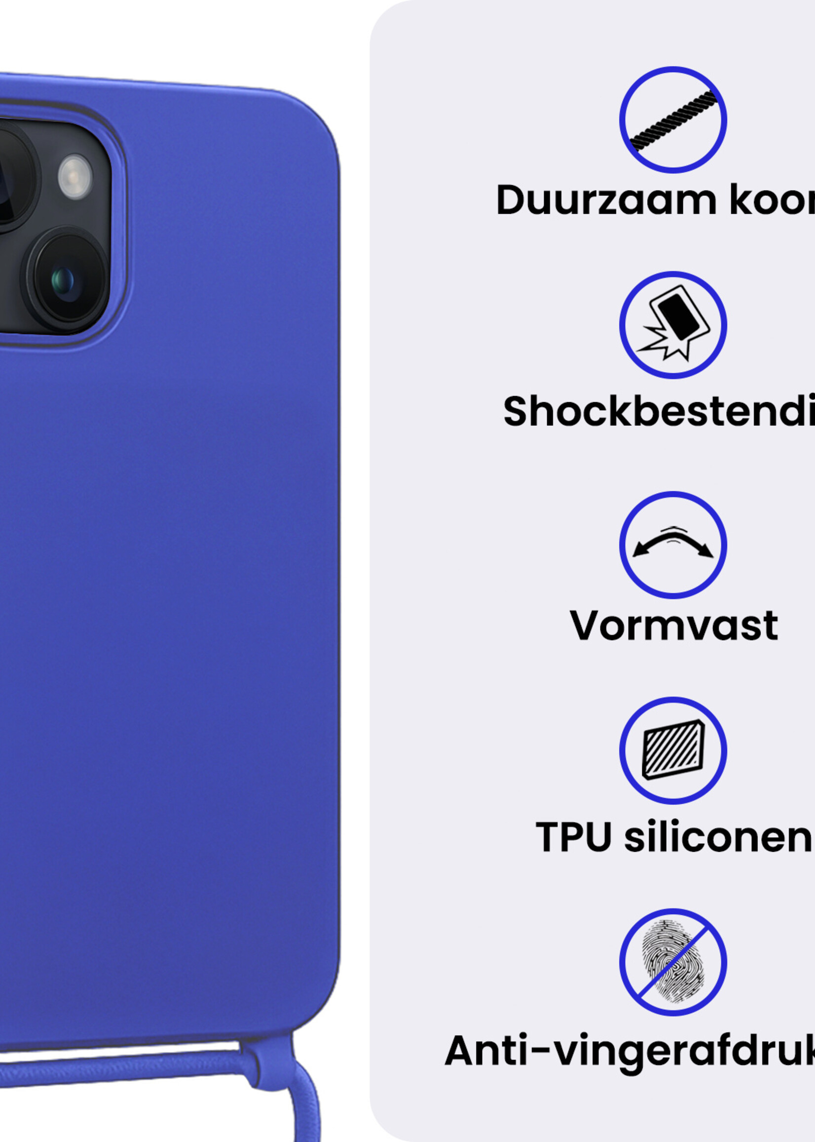 BTH BTH iPhone 13 Mini Hoesje Met Koord Met 2x Screenprotector - Fel Blauw