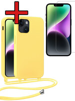 BTH BTH iPhone 13 Mini Hoesje Met Koord Met Screenprotector - Geel