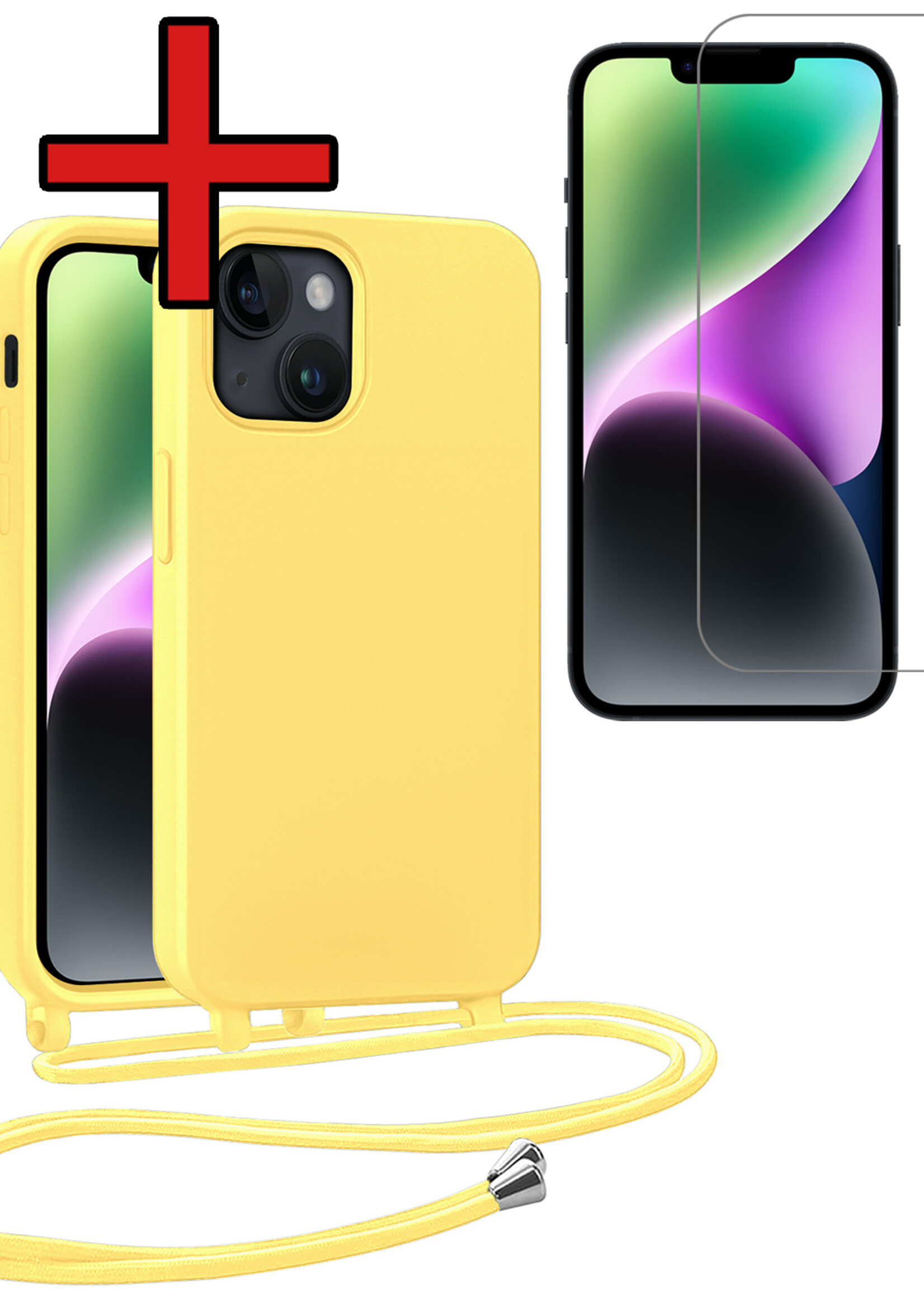 BTH BTH iPhone 13 Mini Hoesje Met Koord Met Screenprotector - Geel