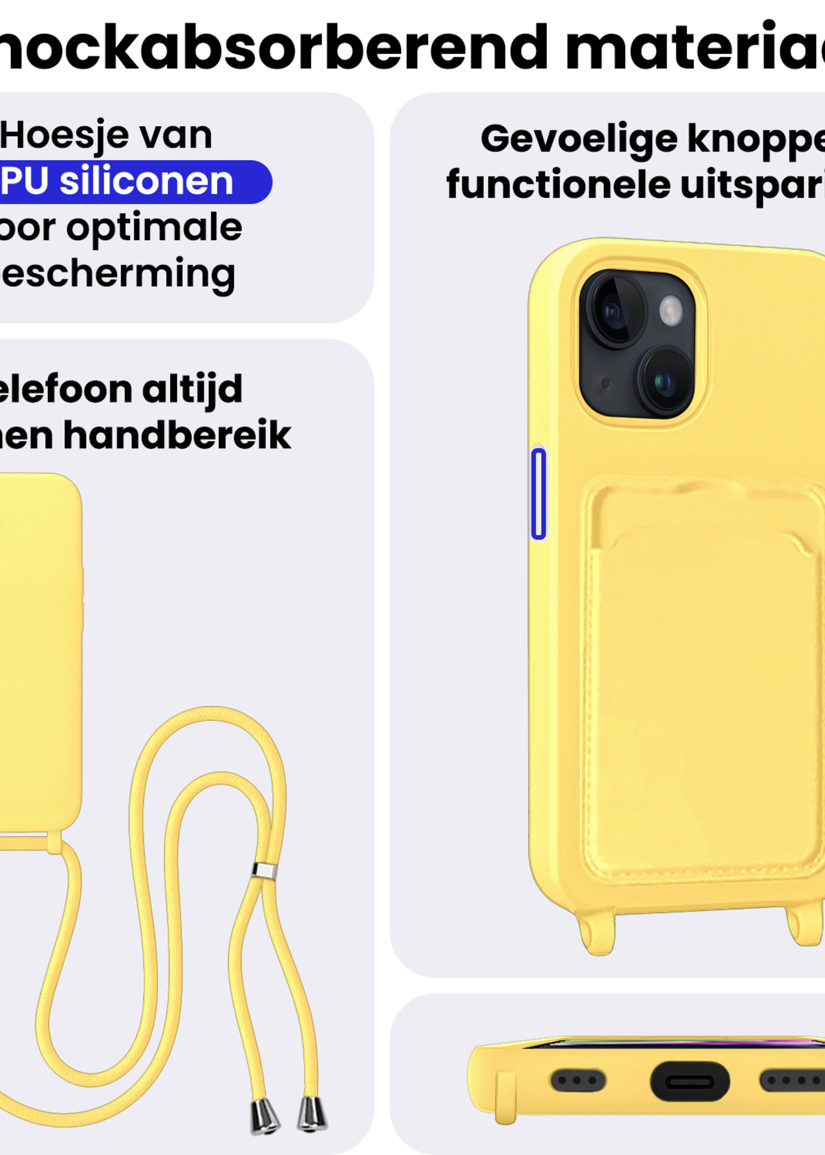 BTH BTH iPhone 13 Mini Hoesje Met Koord Met Screenprotector - Geel