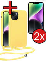 BTH BTH iPhone 13 Mini Hoesje Met Koord Met 2x Screenprotector - Geel