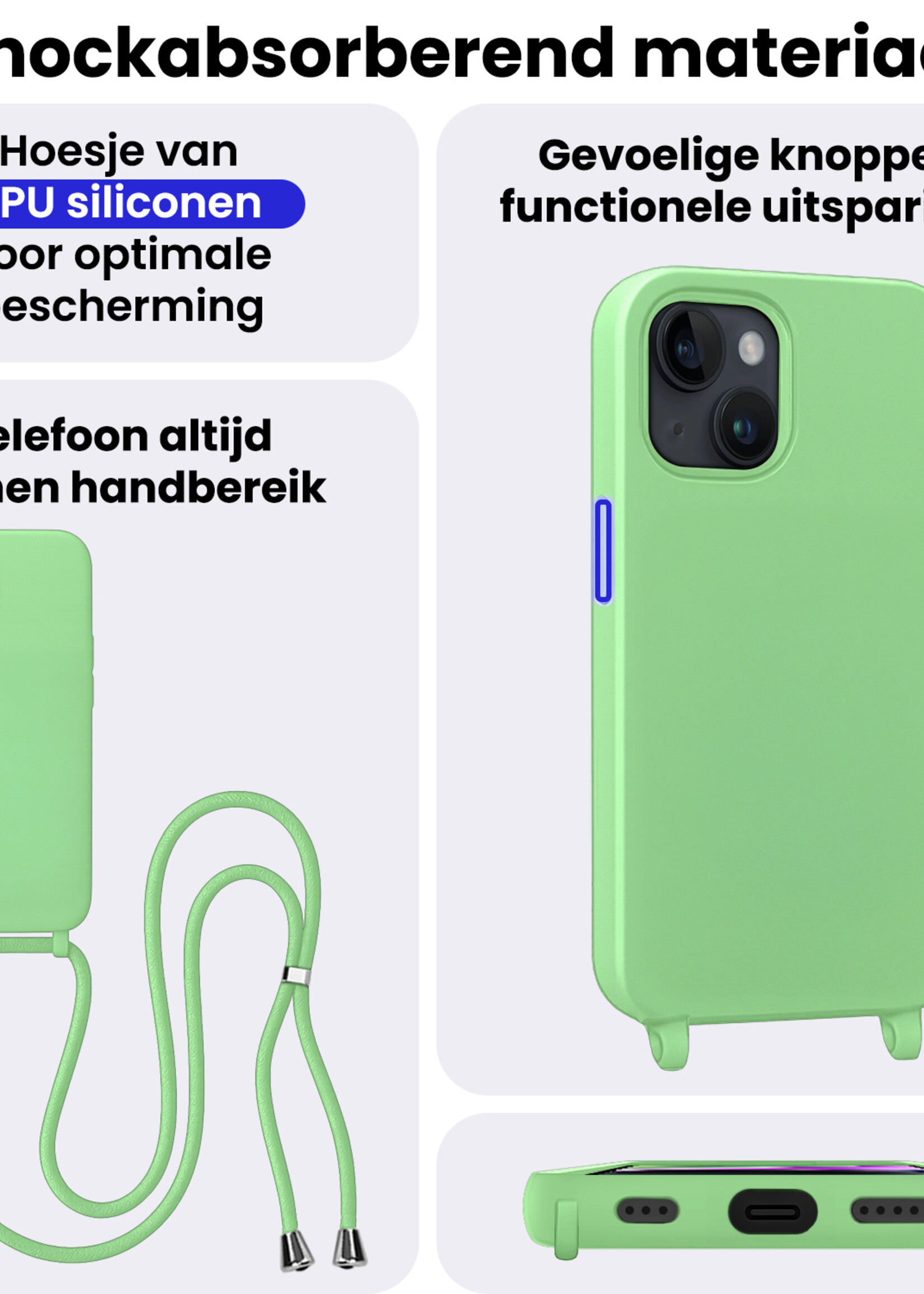 BTH BTH iPhone 13 Mini Hoesje Met Koord - Groen - 2 PACK