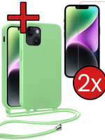 BTH BTH iPhone 13 Mini Hoesje Met Koord Met 2x Screenprotector - Groen
